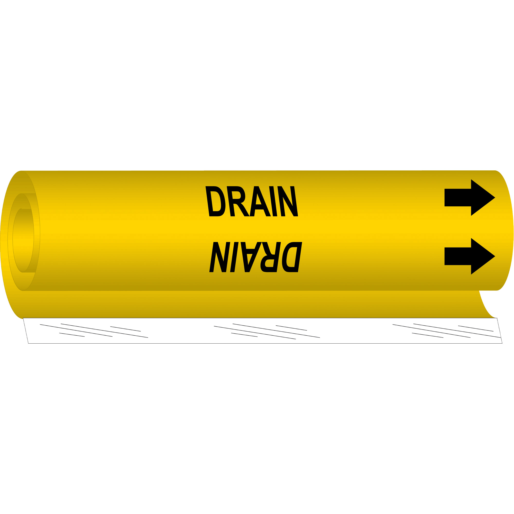 Marqueur de tuyau «Drain», Enveloppant, 5" h x 8" la, Noir sur jaune