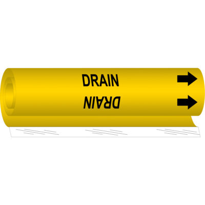 Marqueur de tuyau «Drain», Enveloppant, 9" h x 8" la, Noir sur jaune