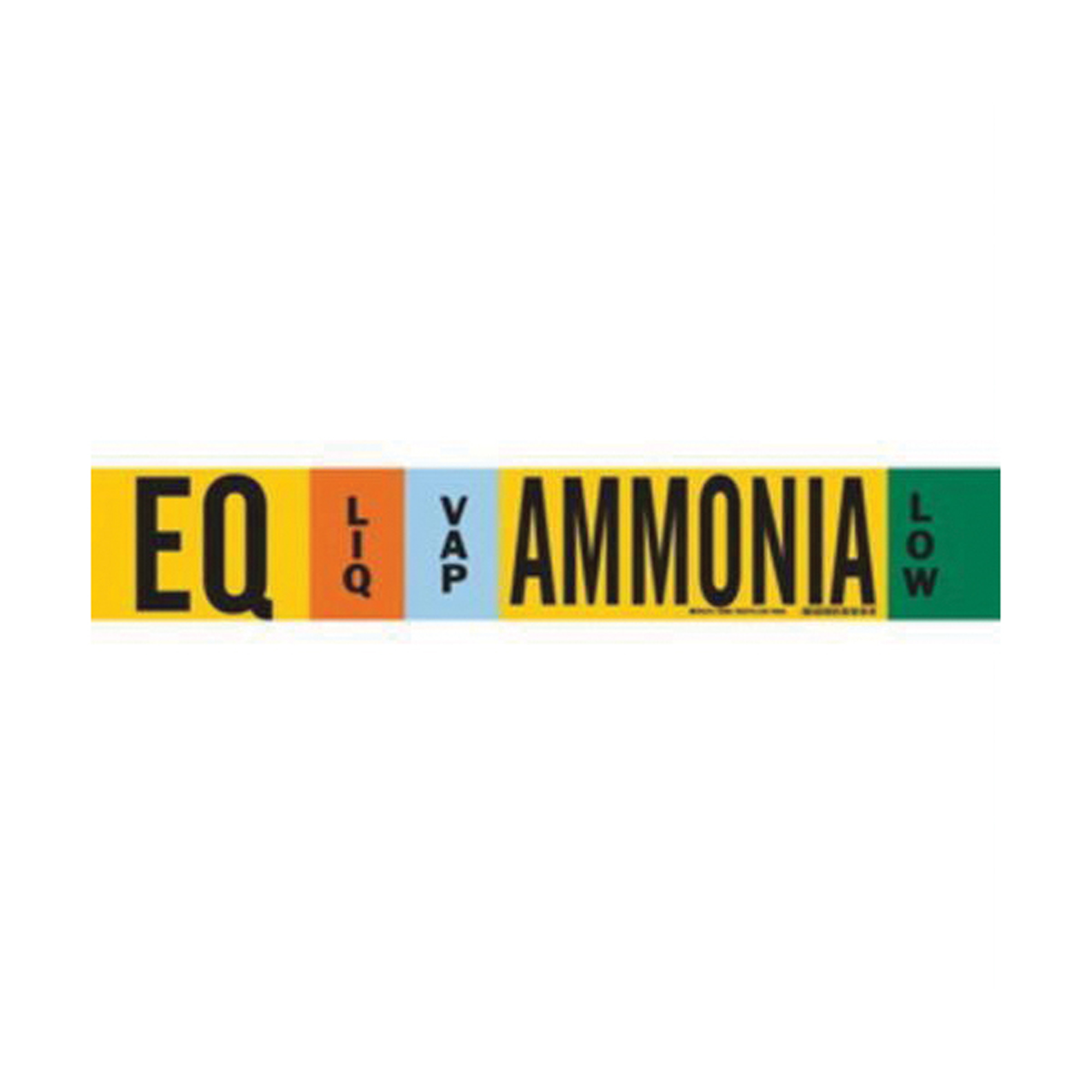 Marqueur de tuyau «EQ Liq/Vap Ammonia Low» pour l'ammoniac (IIAR), Transporteur en fibre de verre avec agrafes, 4" h x 24" la, Noir sur jaune