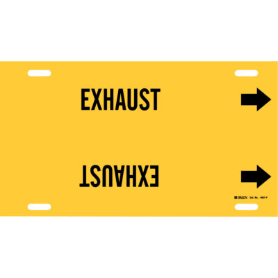 Marqueur de tuyau «Exhaust», À attacher, 8" h x 16" la, Noir sur jaune