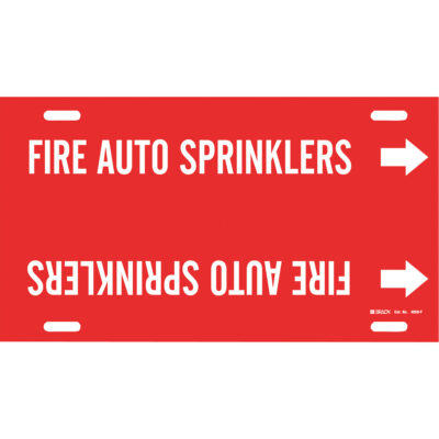 Marqueur de tuyau «Fire Auto Sprinklers», À attacher, 8" h x 16" la, Blanc/rouge