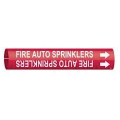 Marqueur de tuyau «Fire Auto Sprinklers», À pression, 2" h x 2" la, Blanc/rouge