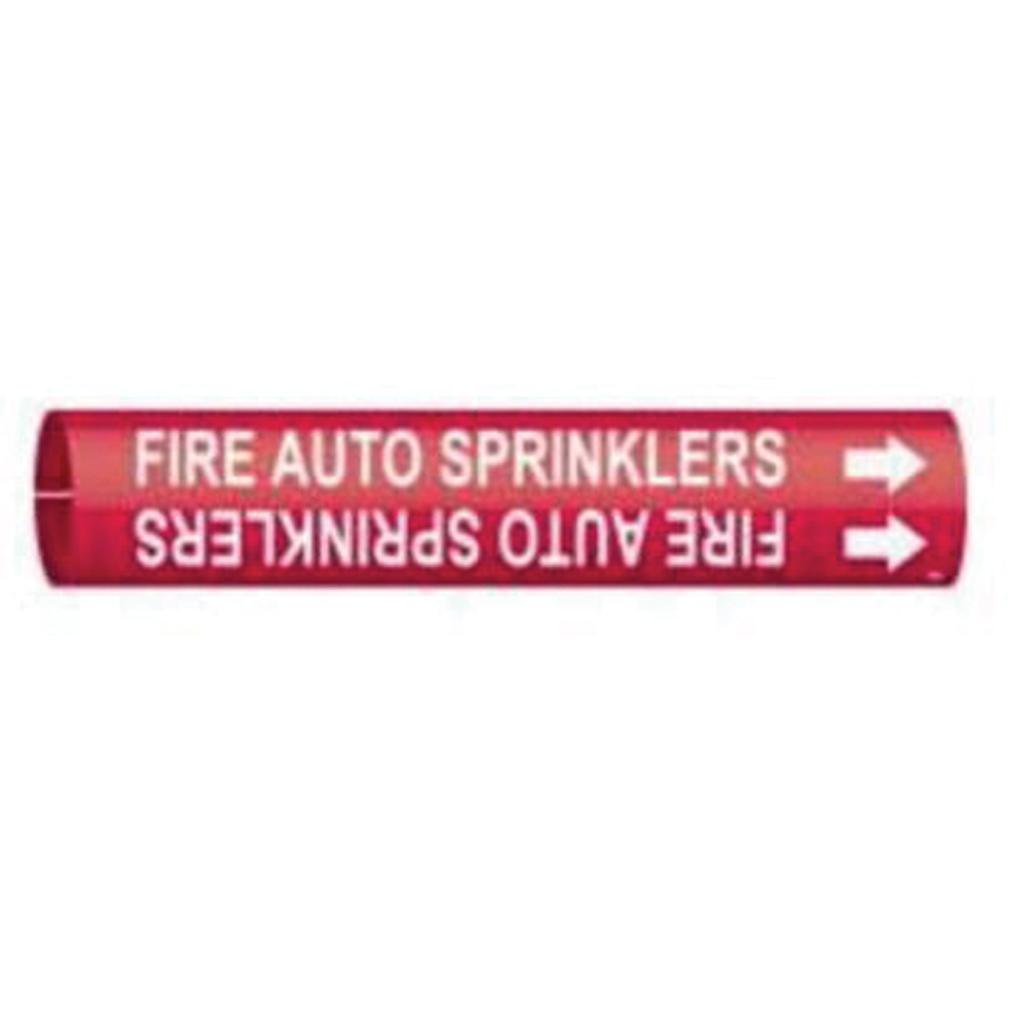 Marqueur de tuyau «Fire Auto Sprinklers», À pression, 2" h x 2" la, Blanc/rouge