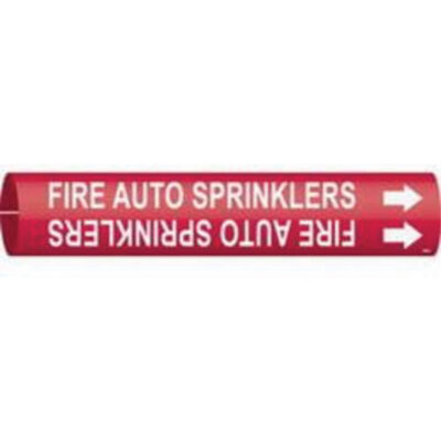 Marqueur de tuyau «Fire Auto Sprinklers», À pression, 7/8" h x 7/8" la, Blanc/rouge