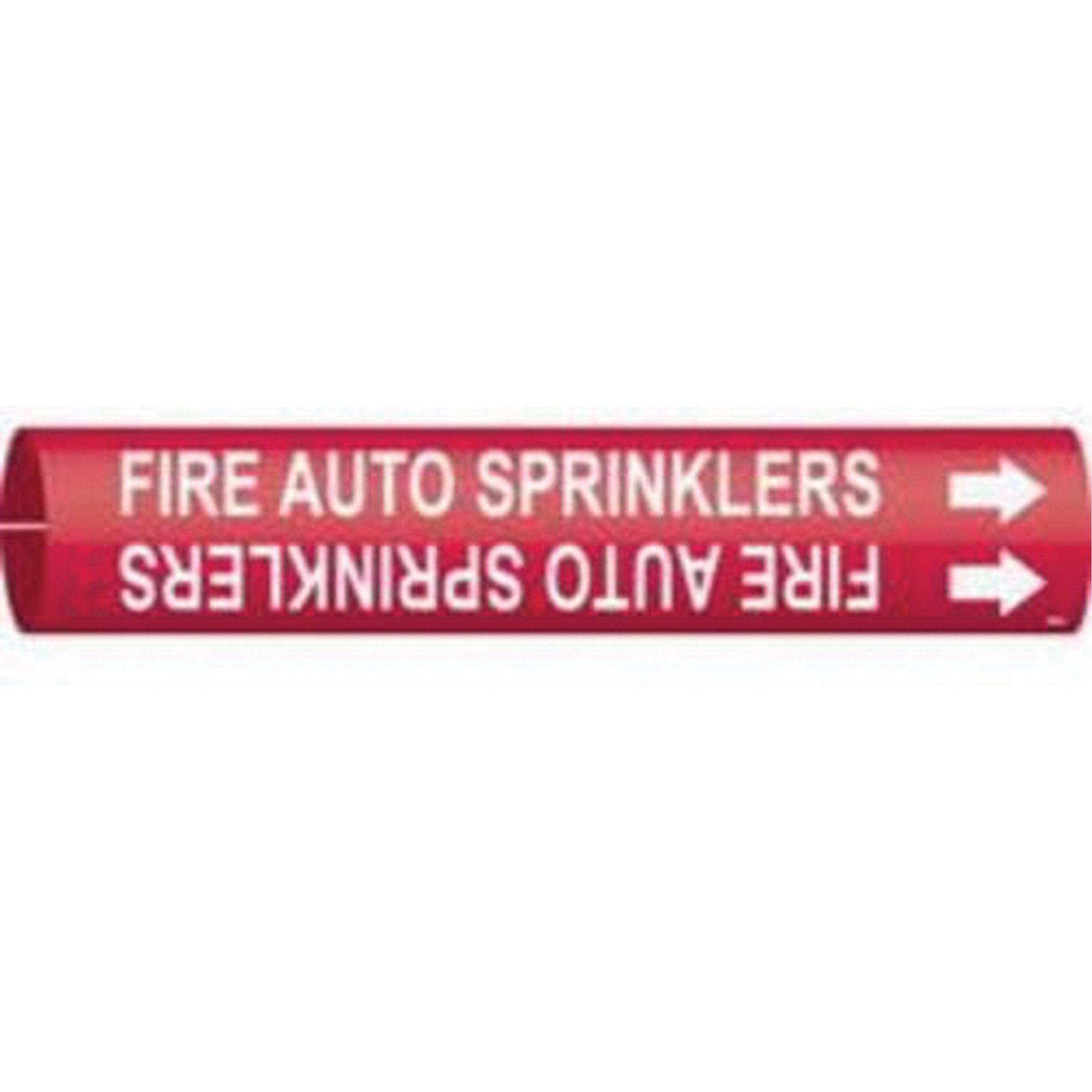 Marqueur de tuyau «Fire Auto Sprinklers», À pression, 7/8" h x 7/8" la, Blanc/rouge