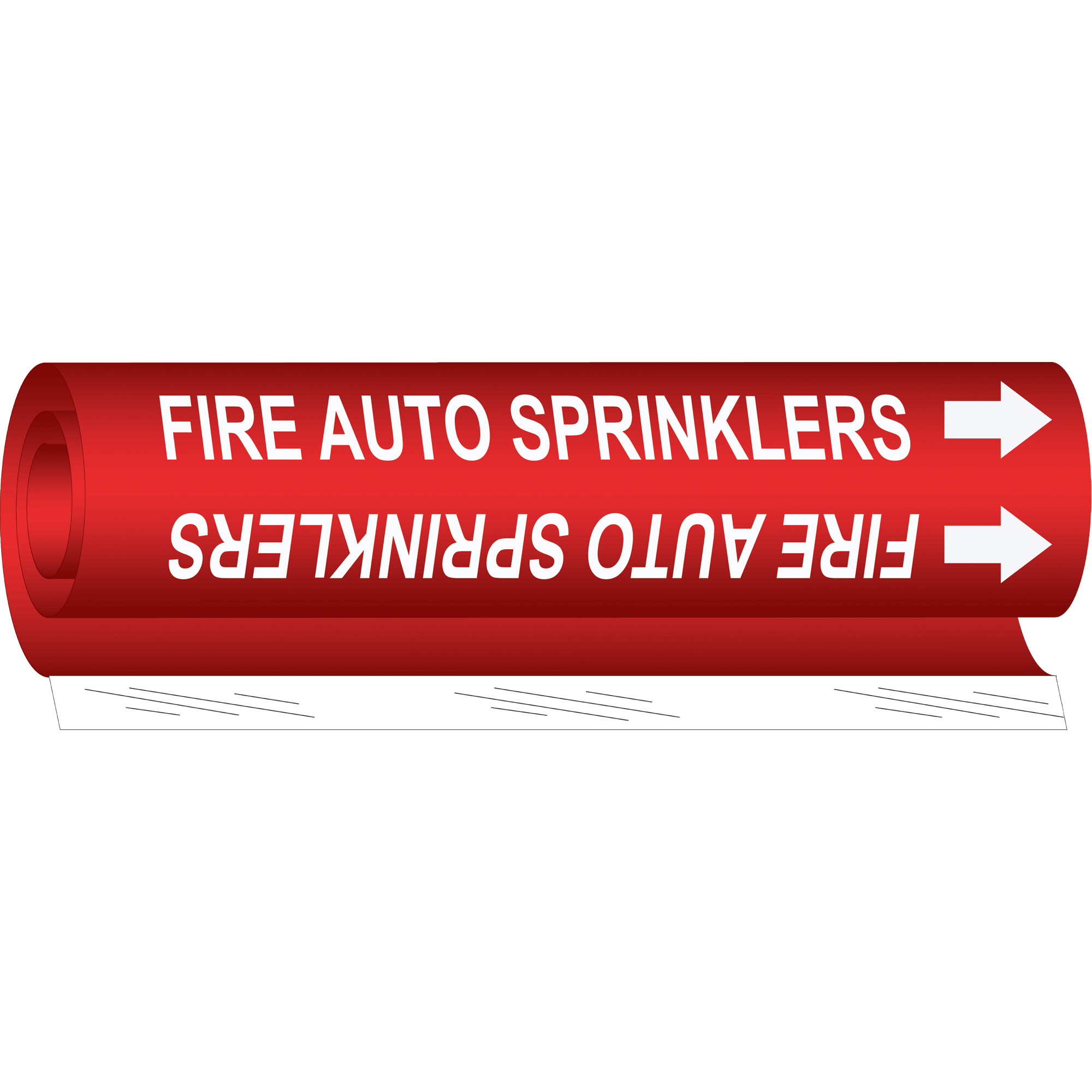 Marqueur de tuyau «Fire Auto Sprinklers», Enveloppant, 9" h x 8" la, Blanc/rouge