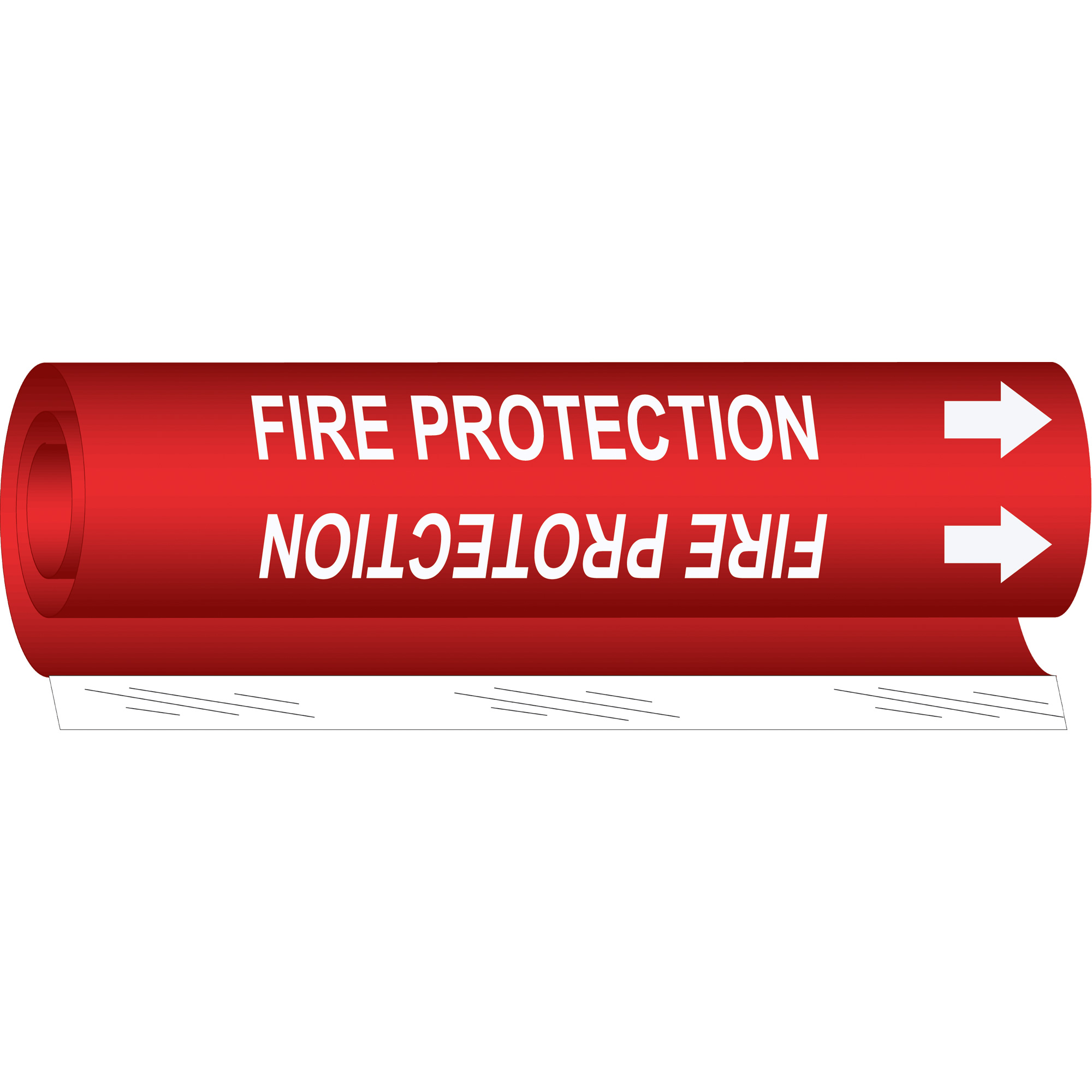 Marqueur de tuyau «Fire Protection», Enveloppant, 9" h x 8" la, Blanc/rouge