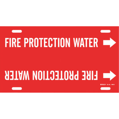 Marqueur de tuyau «Fire Protection Water», À attacher, 10" h x 24" la, Blanc/rouge