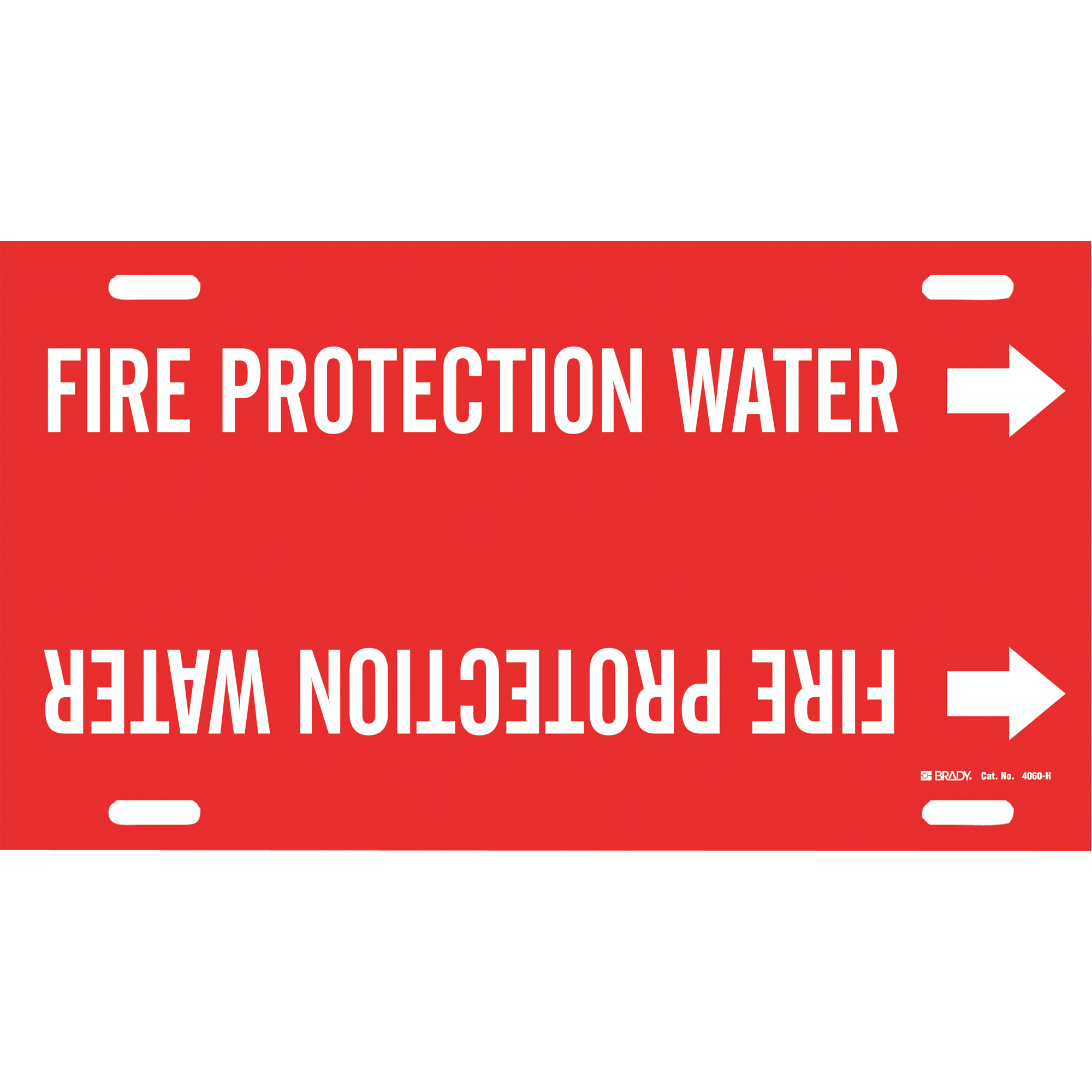 Marqueur de tuyau «Fire Protection Water», À attacher, 10" h x 32" la, Blanc/rouge