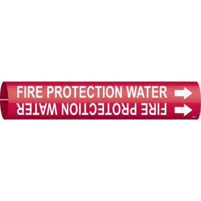 Marqueur de tuyau «Fire Protection Water», À pression, 2-13/16" h x 2-13/16" la, Blanc/rouge