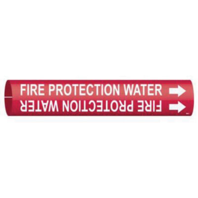 Marqueur de tuyau «Fire Protection Water», À pression, 2" h x 2" la, Blanc/rouge