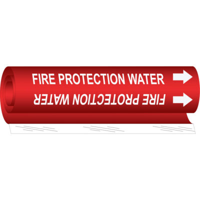 Marqueur de tuyau «Fire Protection Water», Enveloppant, 5" h x 8" la, Blanc/rouge