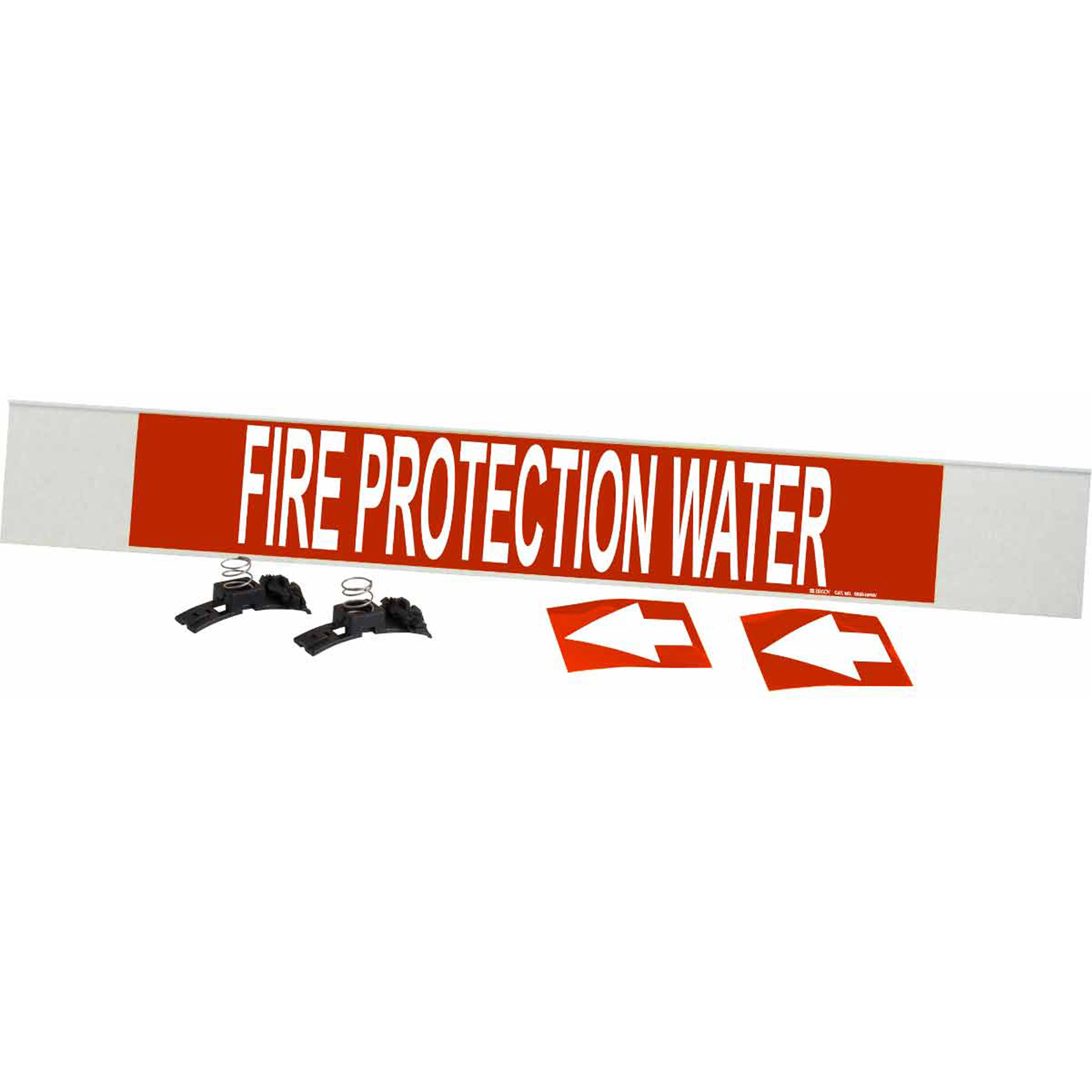 Marqueur de tuyau «Fire Protection Water», Transporteur en fibre de verre avec agrafes, 4" h x 24" la, Blanc/rouge