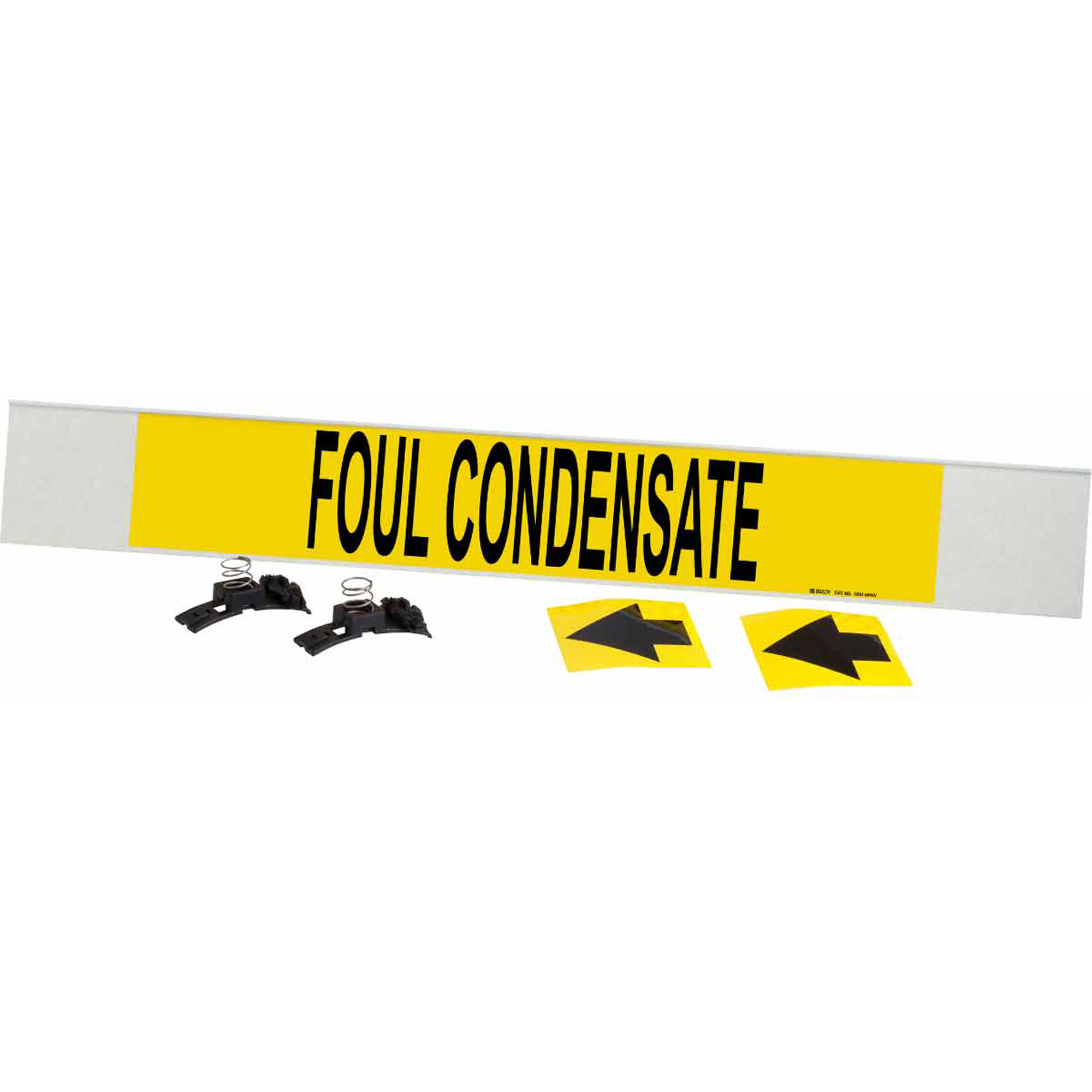 Marqueur de tuyau «Foul Condensate», Transporteur en fibre de verre avec agrafes, 4" h x 24" la, Noir sur jaune