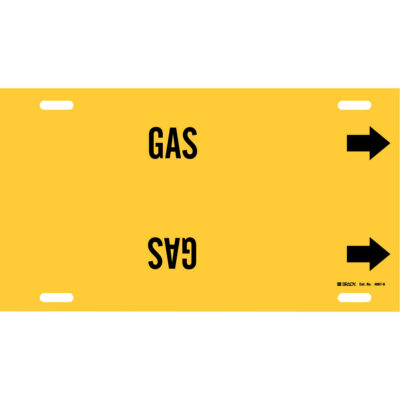 Marqueur de tuyau «Gas», À attacher, 10" h x 24" la, Noir sur jaune