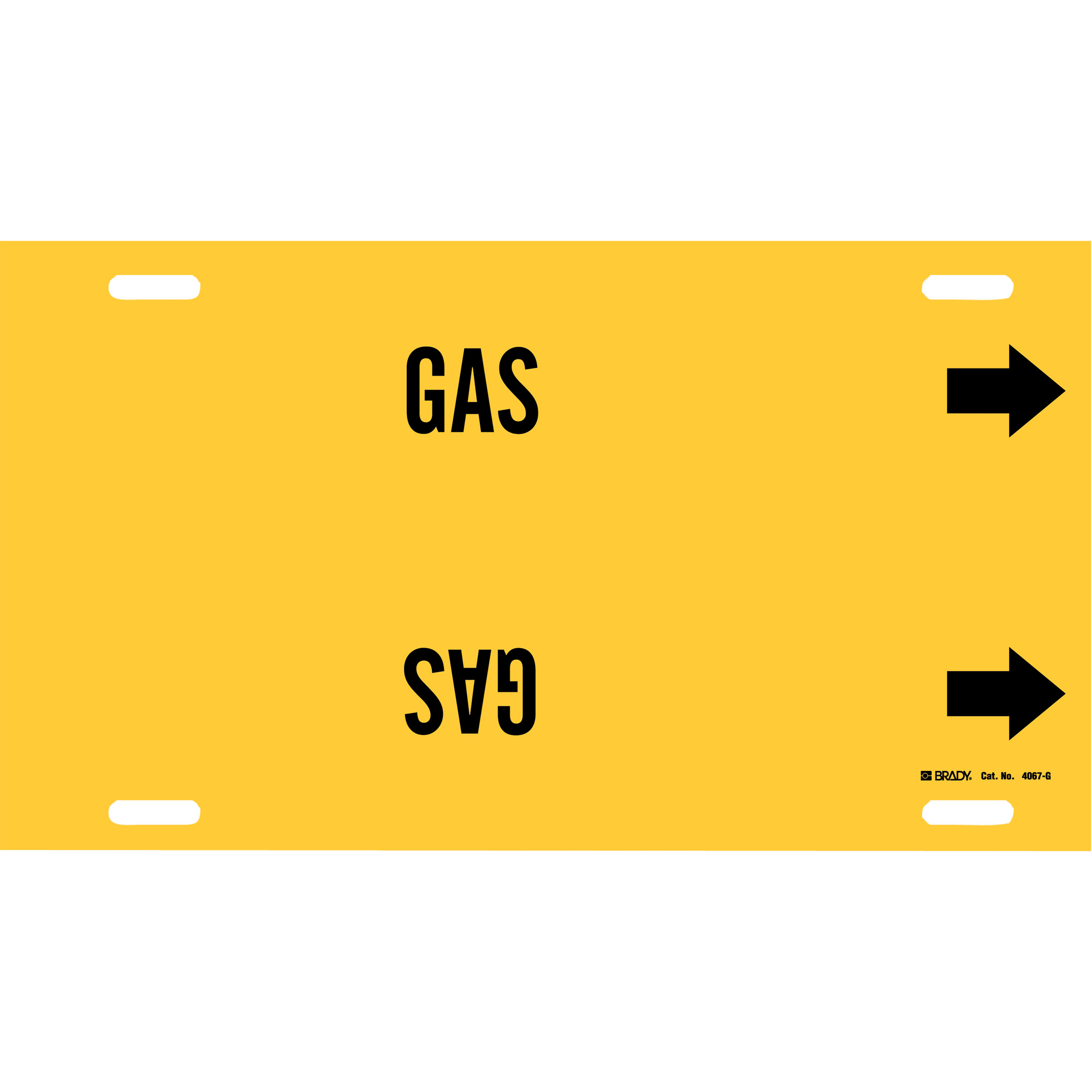 Marqueur de tuyau «Gas», À attacher, 10" h x 24" la, Noir sur jaune