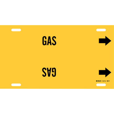 Marqueur de tuyau «Gas», À attacher, 8" h x 16" la, Noir sur jaune