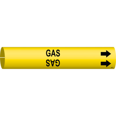 Marqueur de tuyau «Gas», À pression, 2" h x 2" la, Noir sur jaune