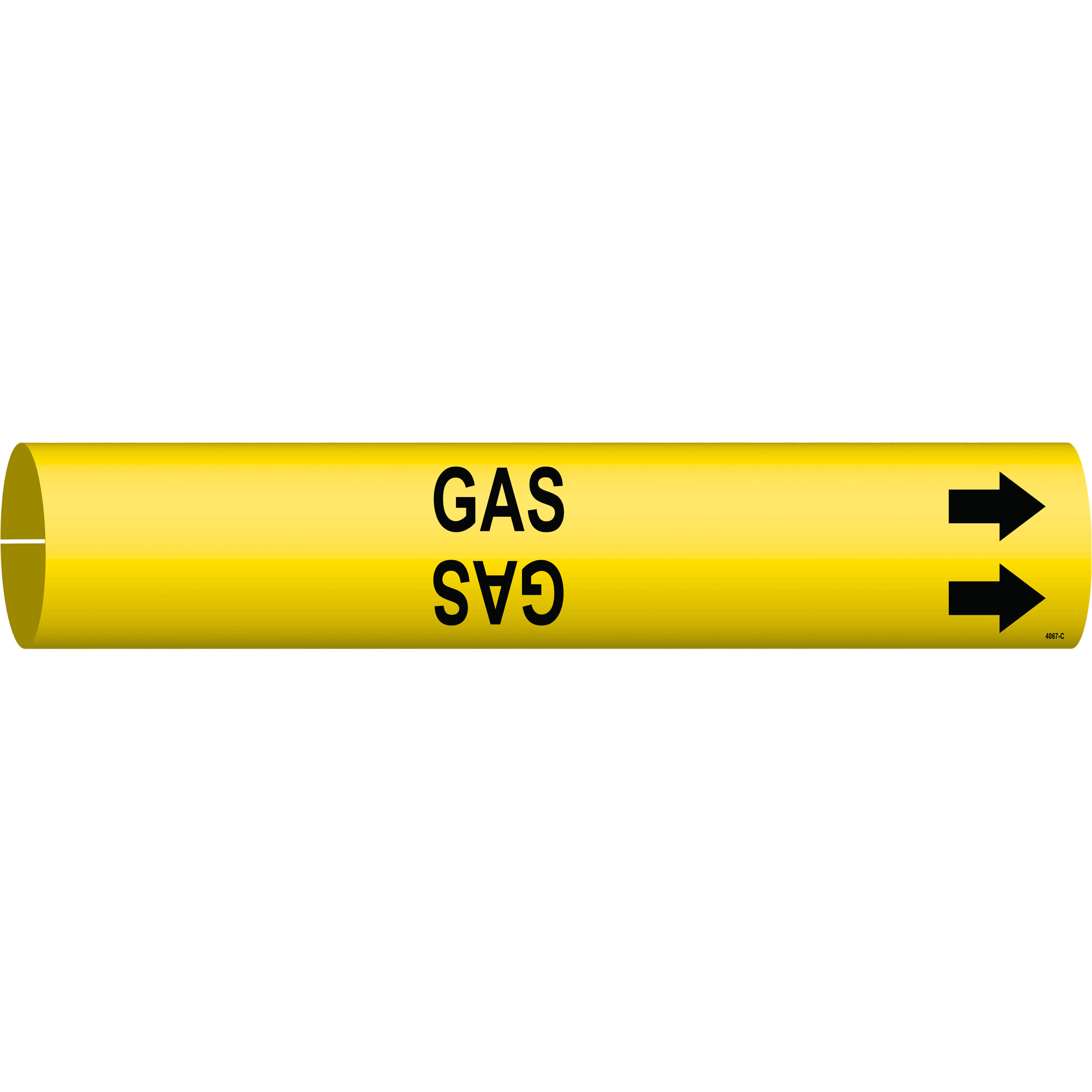 Marqueur de tuyau «Gas», À pression, 2" h x 2" la, Noir sur jaune