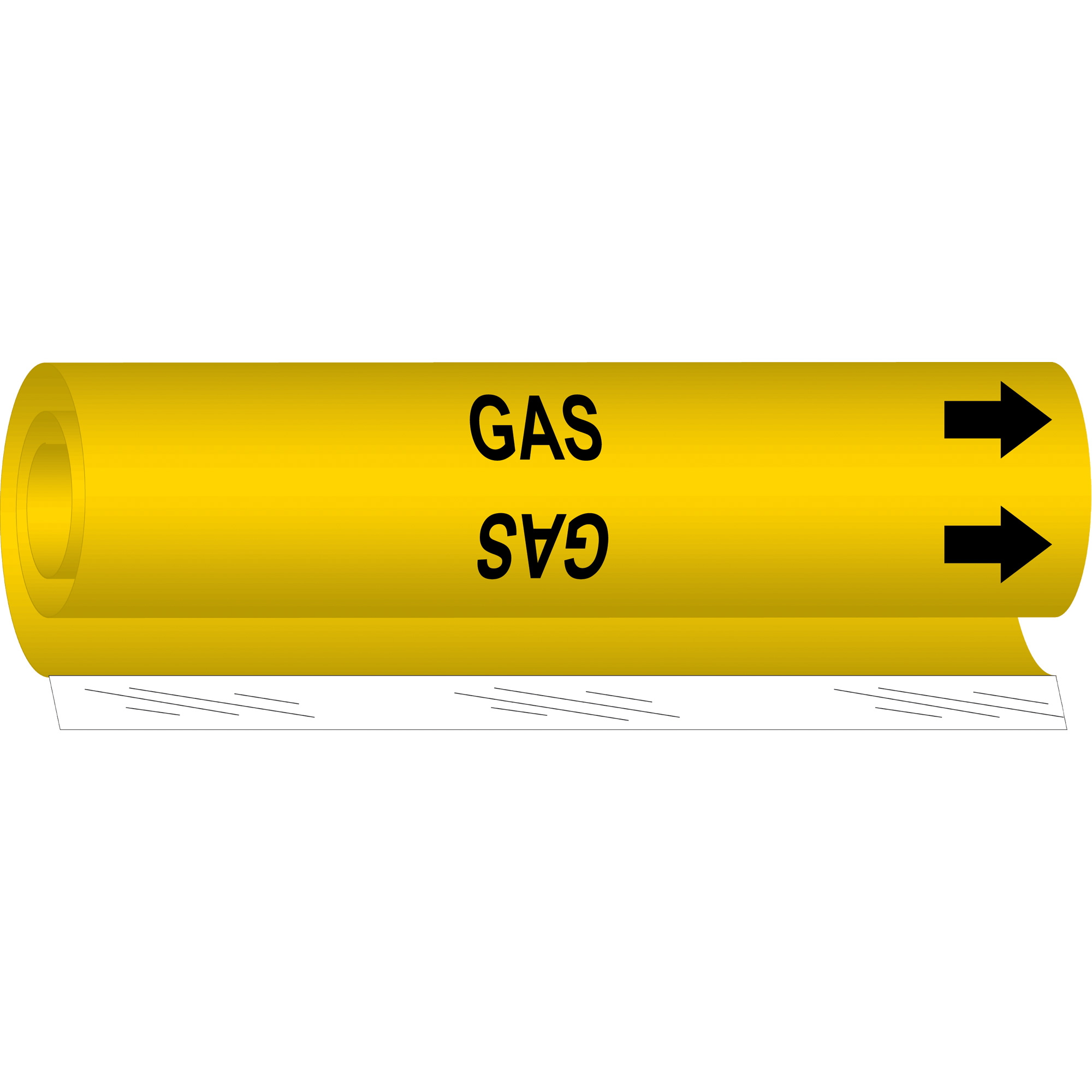 Marqueur de tuyau «Gas», Enveloppant, 26" h x 12" la, Noir sur jaune