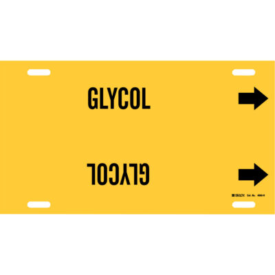 Marqueur de tuyau «Glycol», À attacher, 10" h x 32" la, Noir sur jaune