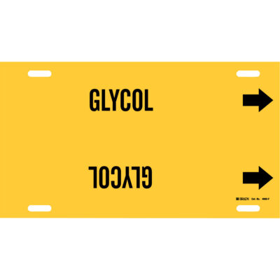 Marqueur de tuyau «Glycol», À attacher, 8" h x 16" la, Noir sur jaune