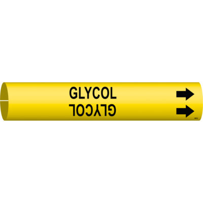 Marqueur de tuyau «Glycol», À pression, 2-13/16" h x 2-13/16" la, Noir sur jaune