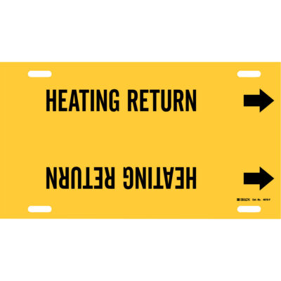 Marqueur de tuyau «Heating Return», À attacher, 8" h x 16" la, Noir sur jaune