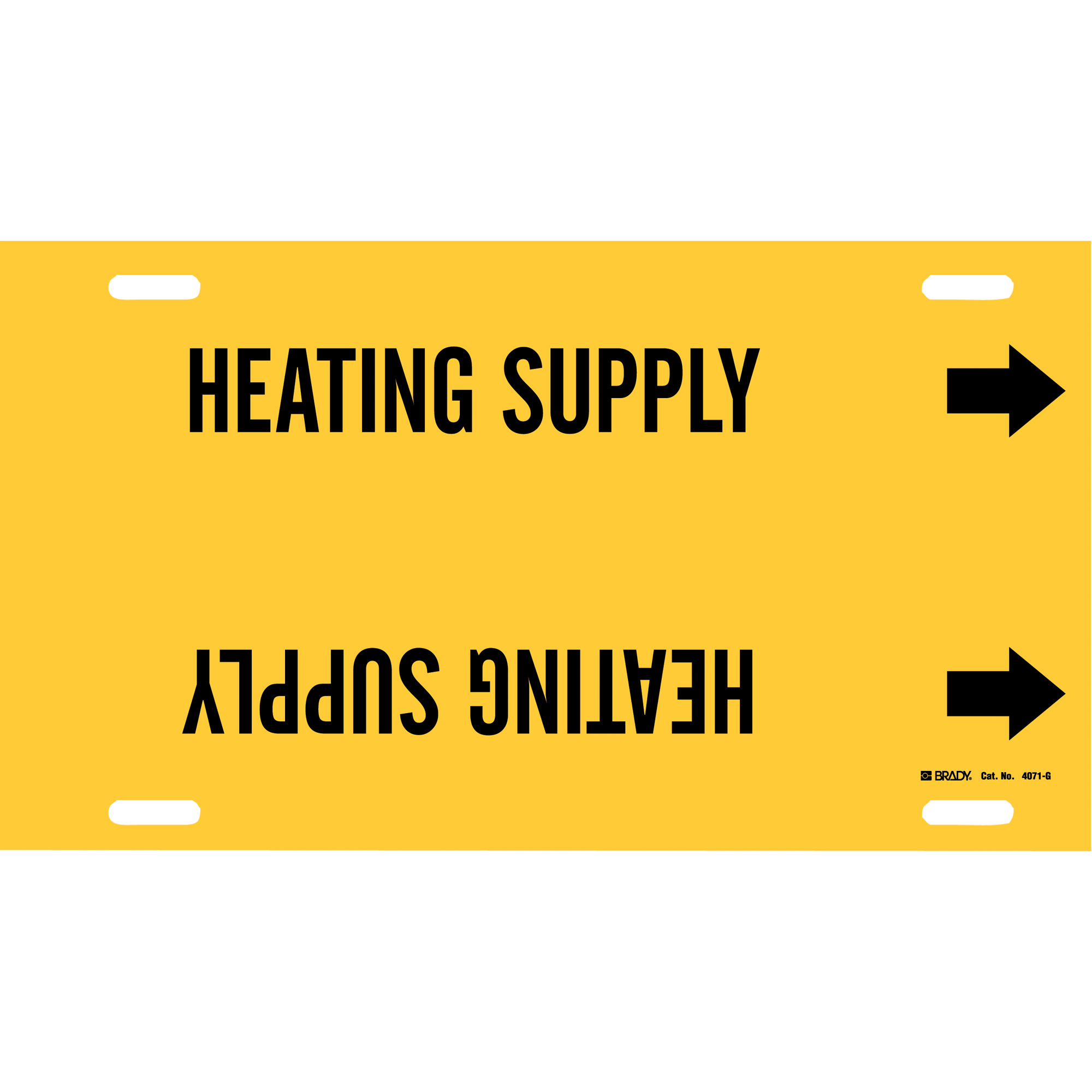 Marqueur de tuyau «Heating Supply», À attacher, 10" h x 24" la, Noir sur jaune