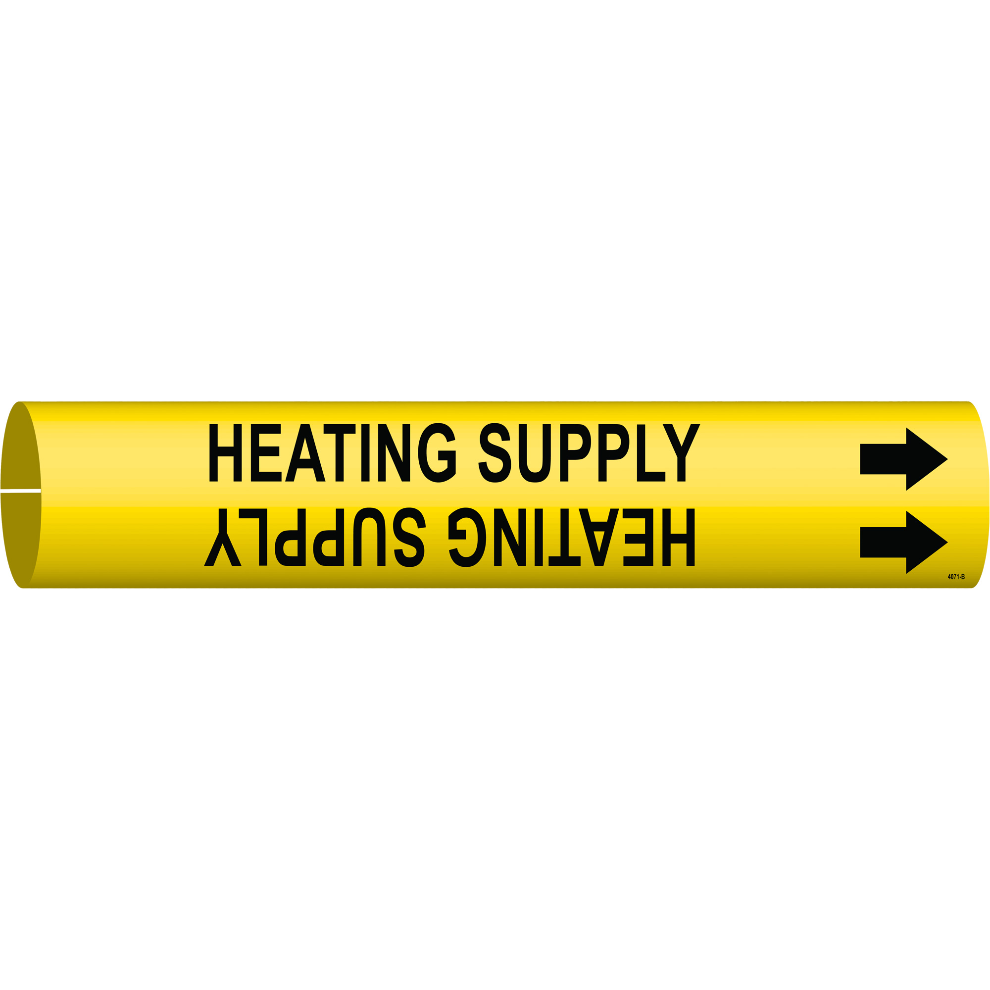 Marqueur de tuyau «Heating Supply», À pression, 7/8" h x 7/8" la, Noir sur jaune