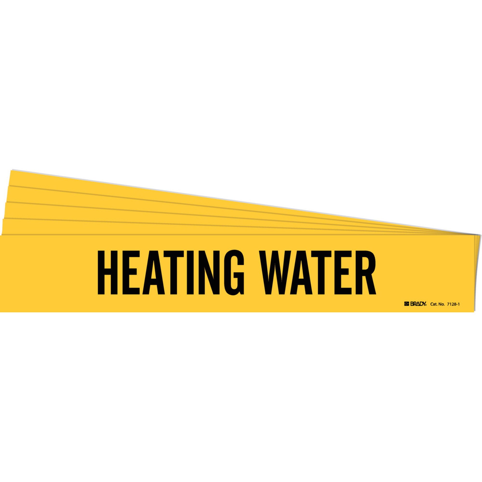 Marqueur de tuyau «Heating Water», Autocollant, 2-1/4" h x 14" la, Noir sur jaune