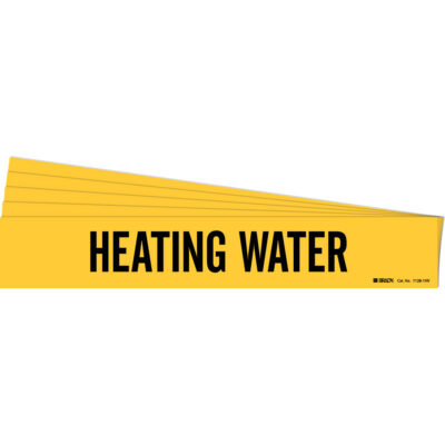 Marqueur de tuyau «Heating Water», Autocollant, 4" h x 24" la, Noir sur jaune