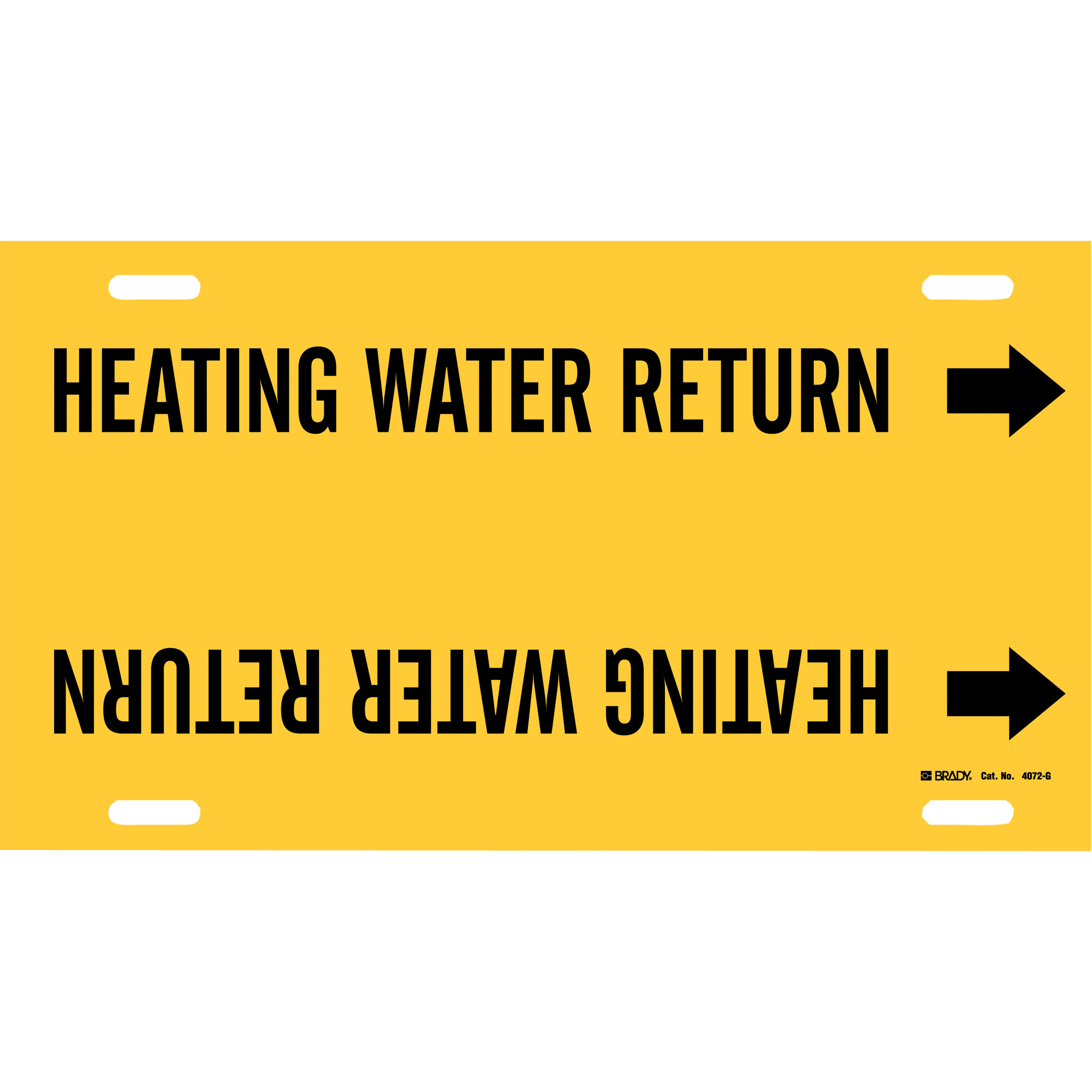 Marqueur de tuyau «Heating Water Return», À attacher, 10" h x 24" la, Noir sur jaune