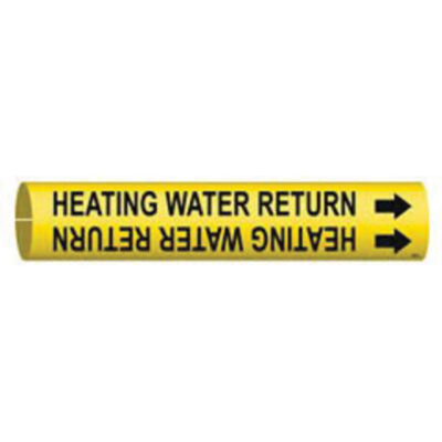 Marqueur de tuyau «Heating Water Return», À pression, 13/16" h x 13/16" la, Noir sur jaune