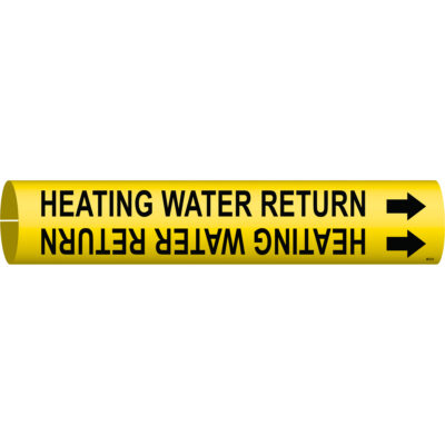Marqueur de tuyau «Heating Water Return», À pression, 2-13/16" h x 2-13/16" la, Noir sur jaune