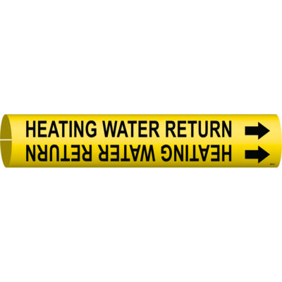 Marqueur de tuyau «Heating Water Return», À pression, 2" h x 2" la, Noir sur jaune
