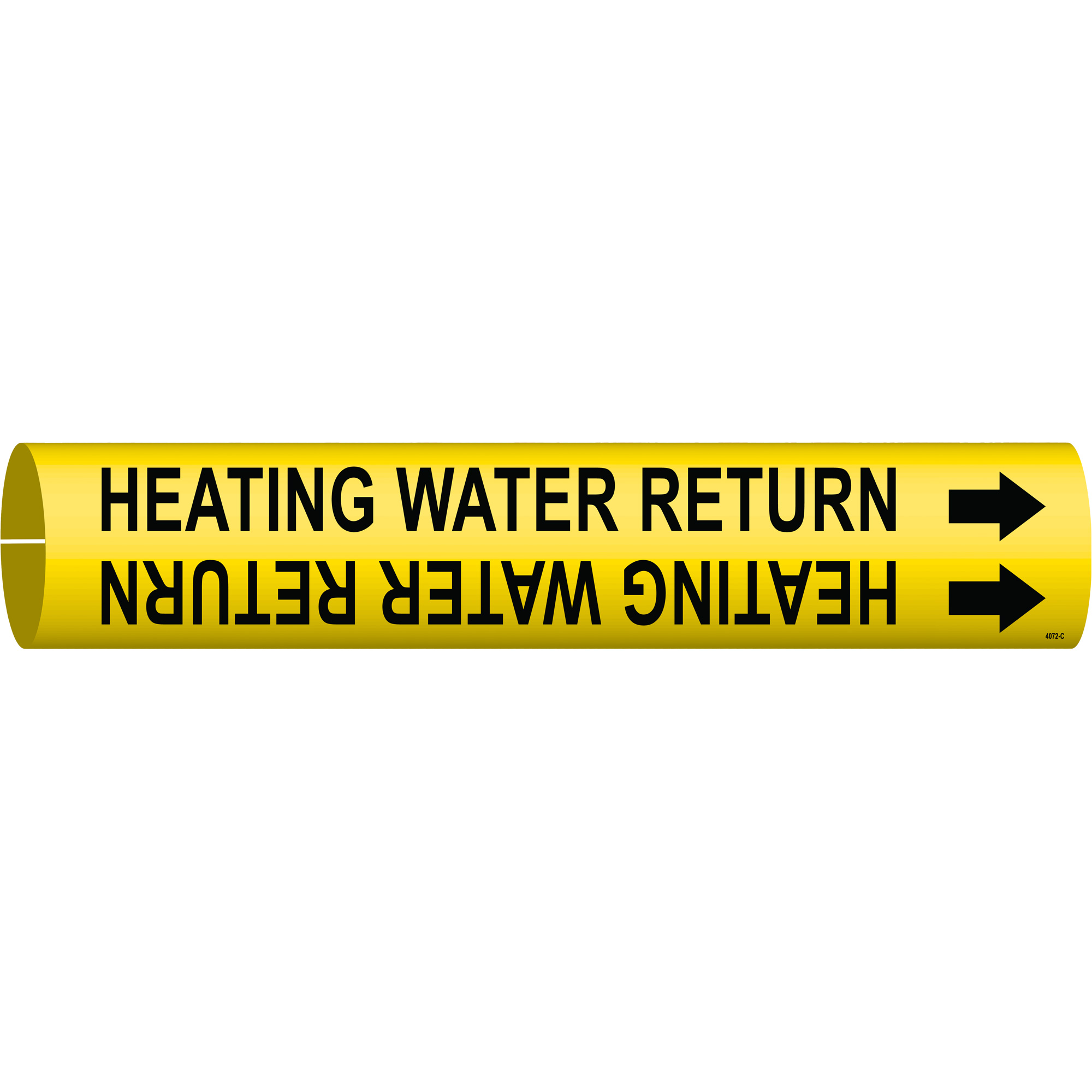 Marqueur de tuyau «Heating Water Return», À pression, 2" h x 2" la, Noir sur jaune