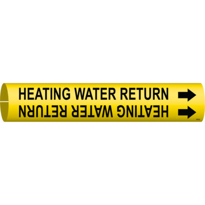 Marqueur de tuyau «Heating Water Return», À pression, 7/8" h x 7/8" la, Noir sur jaune