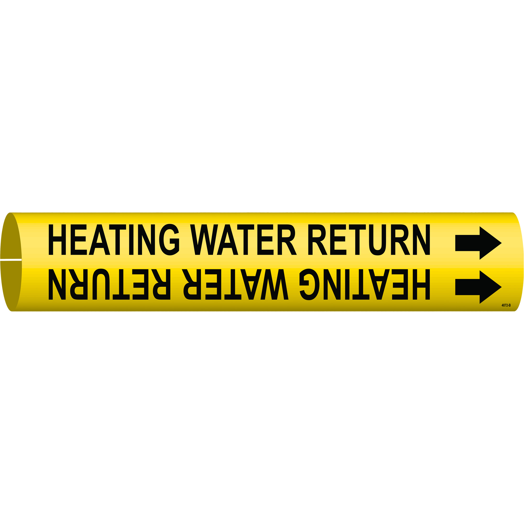 Marqueur de tuyau «Heating Water Return», À pression, 7/8" h x 7/8" la, Noir sur jaune