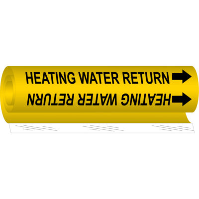 Marqueur de tuyau «Heating Water Return», Enveloppant, 26" h x 12" la, Noir sur jaune