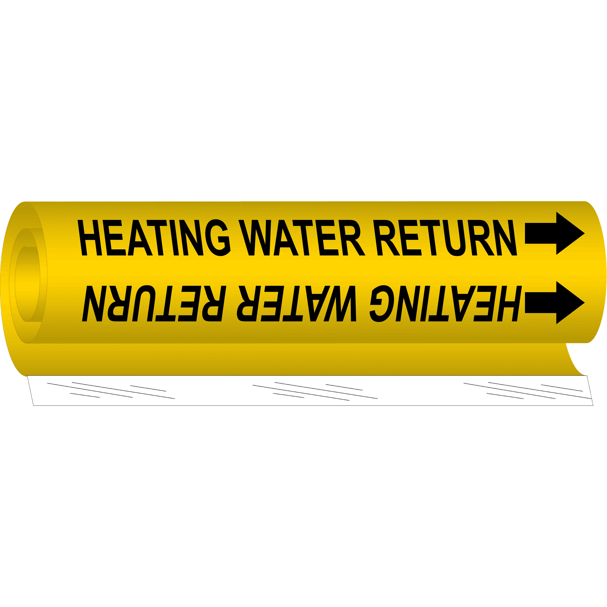 Marqueur de tuyau «Heating Water Return», Enveloppant, 26" h x 12" la, Noir sur jaune