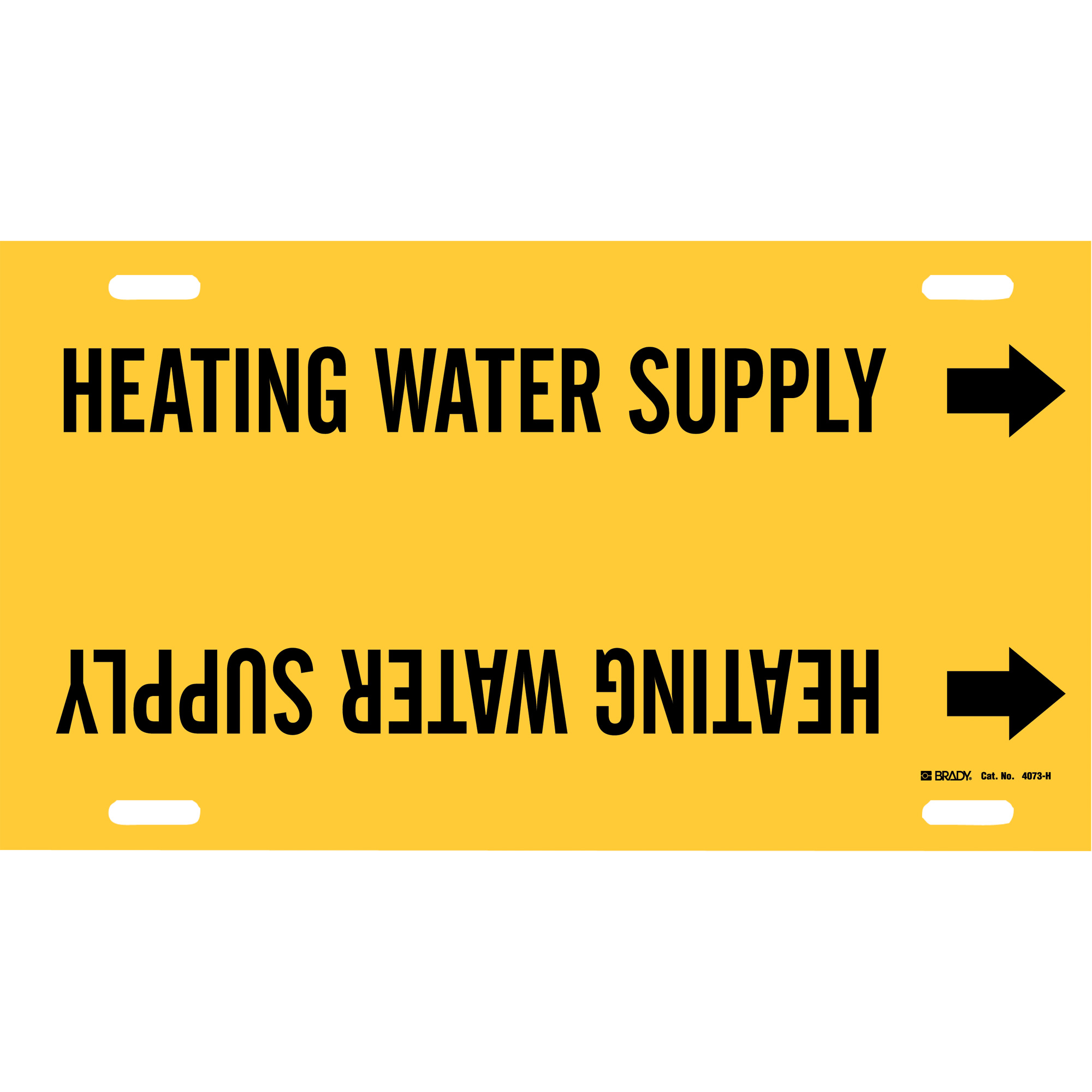 Marqueur de tuyau «Heating Water Supply», À attacher, 10" h x 32" la, Noir sur jaune