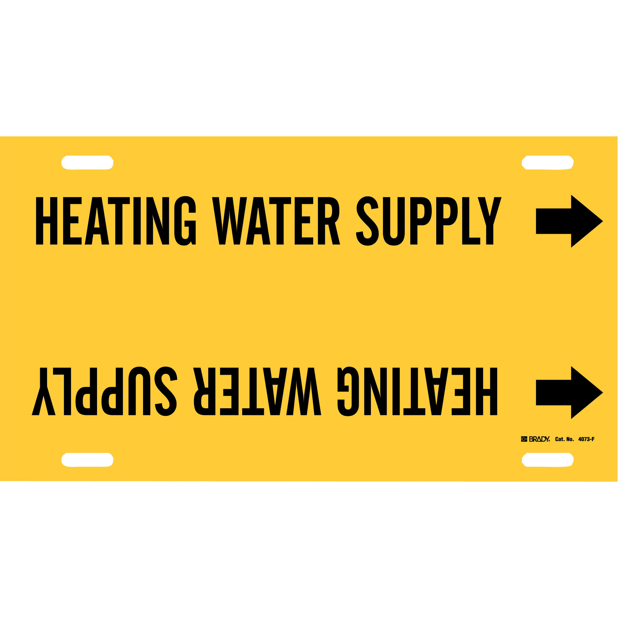 Marqueur de tuyau «Heating Water Supply», À attacher, 8" h x 16" la, Noir sur jaune