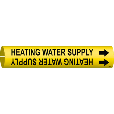 Marqueur de tuyau «Heating Water Supply», À pression, 2" h x 2" la, Noir sur jaune