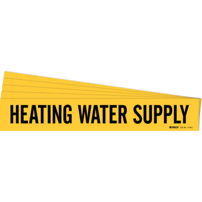 Marqueur de tuyau «Heating Water Supply», Autocollant, 2-1/4" h x 14" la, Noir sur jaune