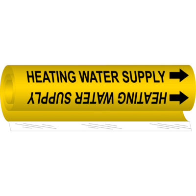 Marqueur de tuyau «Heating Water Supply», Enveloppant, 26" h x 12" la, Noir sur jaune