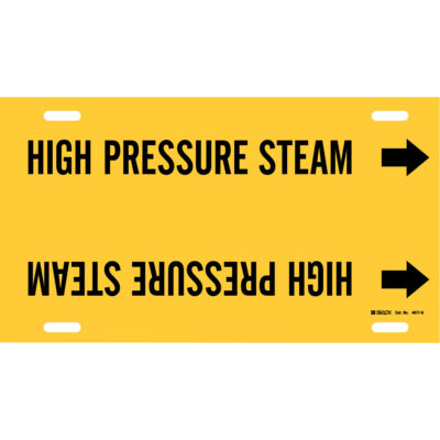 Marqueur de tuyau «High Pressure Steam», À attacher, 10" h x 24" la, Noir sur jaune