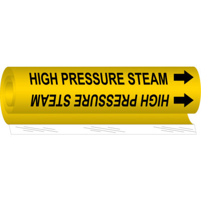Marqueur de tuyau «High Pressure Steam», Enveloppant, 9" h x 8" la, Noir sur jaune