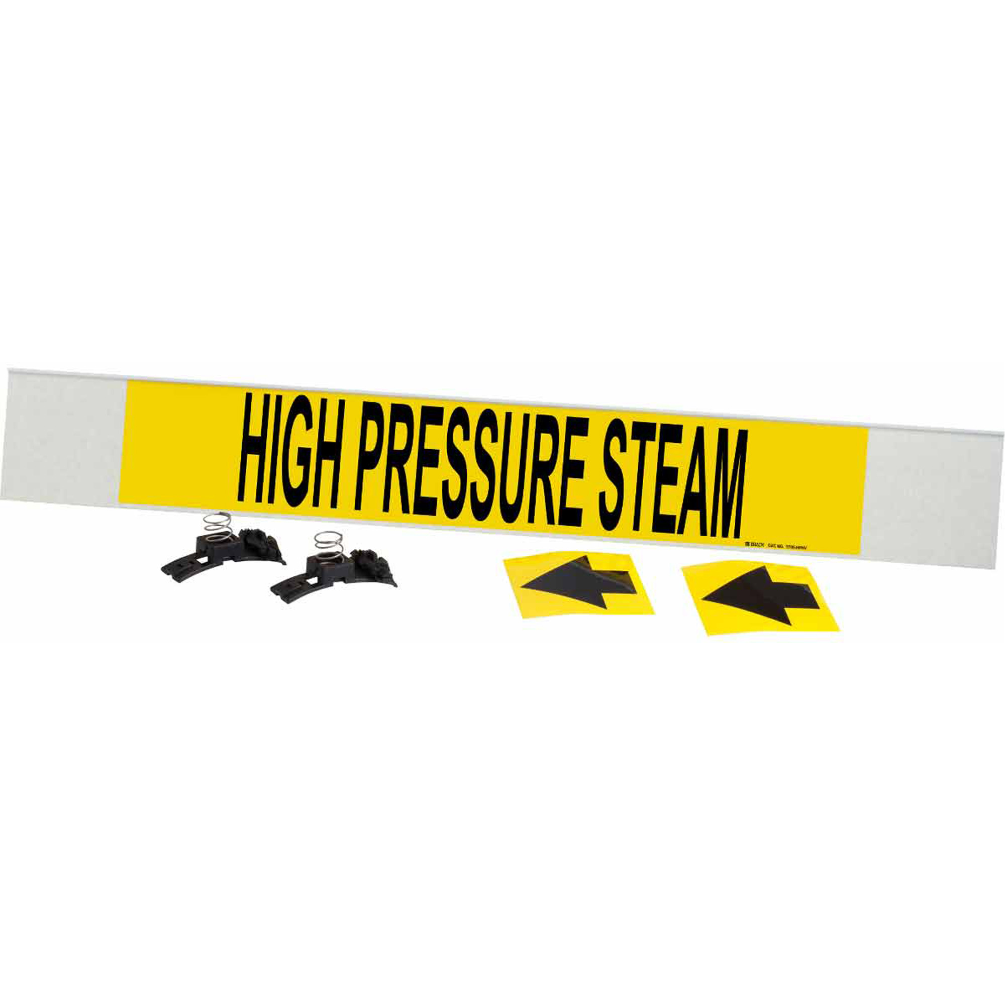 Marqueur de tuyau «High Pressure Steam», Transporteur en fibre de verre avec agrafes, 4" h x 24" la, Noir sur jaune