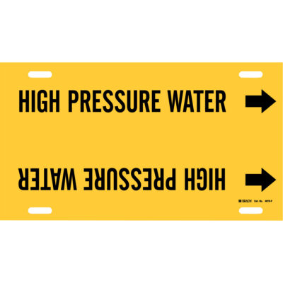 Marqueur de tuyau «High Pressure Water», À attacher, 8" h x 16" la, Noir sur jaune